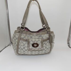Coach Beige and Gray Signature Shoulder Bag